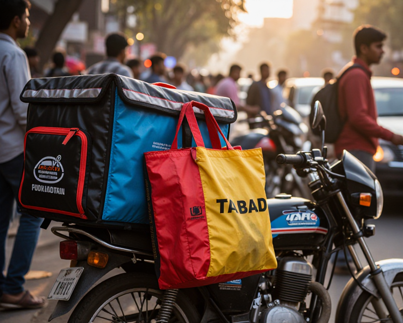 Delivery motorbike at the protest site