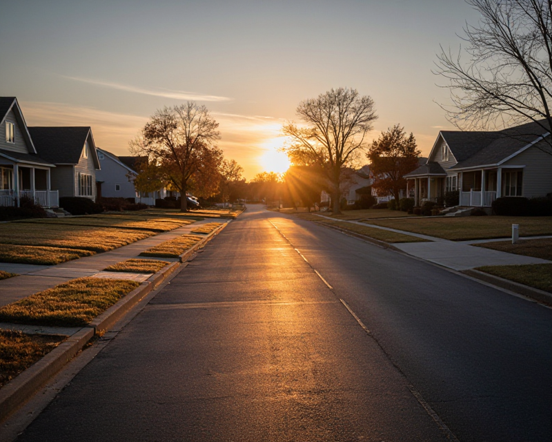 Golden hour sunset in US suburb